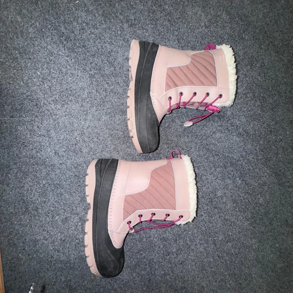 All in Motion Girls Pink Black Quilted Snow Boots Thermolite Insulated Size 3